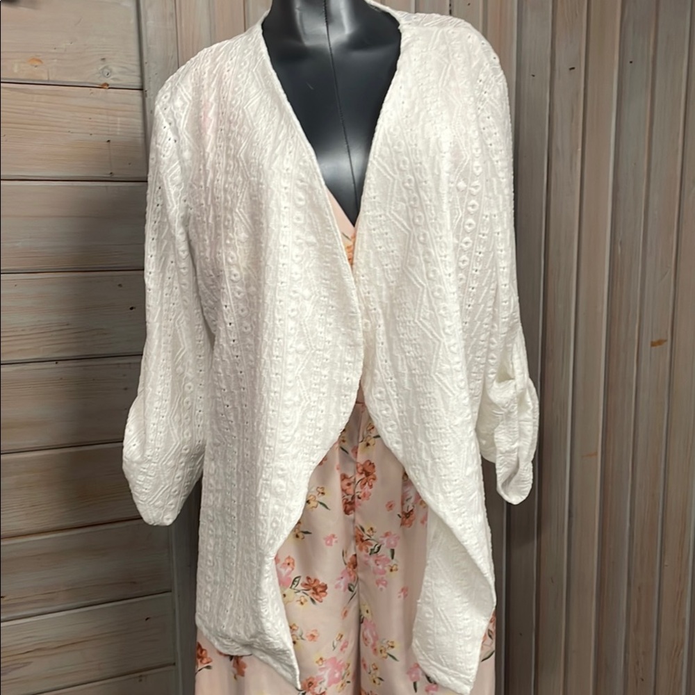 White Knit Cardigan with Waterfall Front